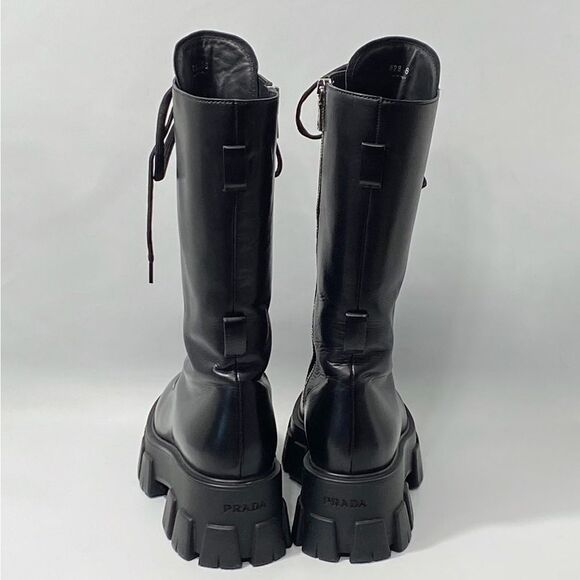 Prada Lug-Sole Tall Leather Combat Boots size 36 - Picture 4 of 15